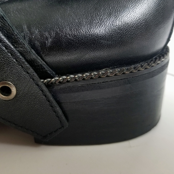 Topshop Sz 37 Women Motorcycle Metal chain stud leather booties - Picture 8 of 12